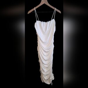 Parthea - White Ruched Midi Dress - Large - New